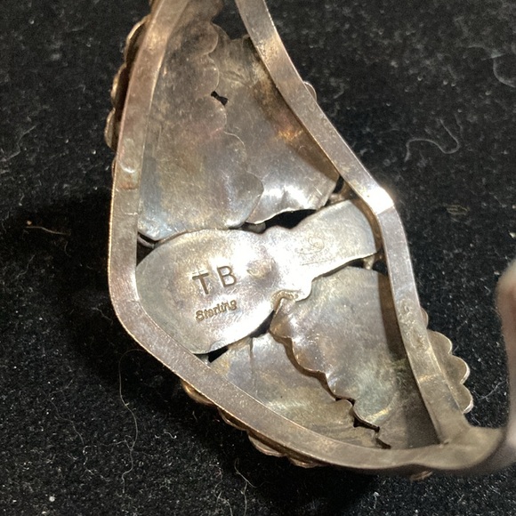 Sterling turquoise and coral Native American cuff - Picture 3 of 8